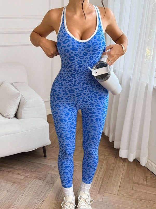 Leopardenmuster Neckholder-Jumpsuit