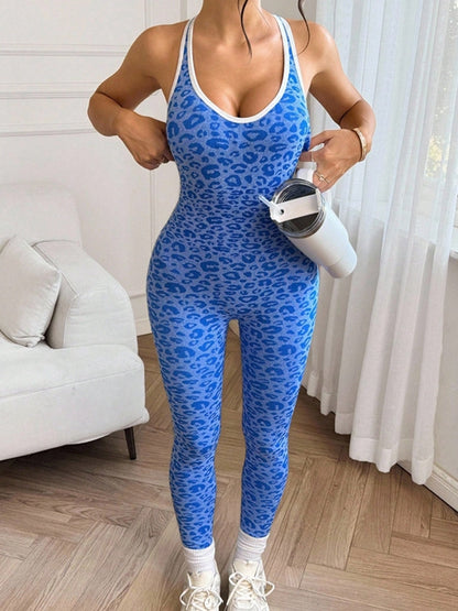 Leopardenmuster Neckholder-Jumpsuit
