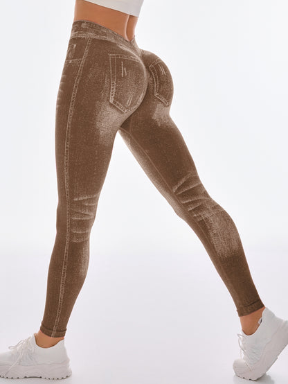 Deep V Back Denim Scrunch Bum Leggings