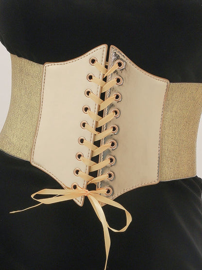 Lace-up Glossy Buttons Shapewear