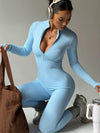 ZASUWA Female Solid Color Zipper Stand Up Collar Jumpsuit