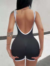 ZASUWA Female Contrast Color Ribbed Scrunch Bum Backless Romper