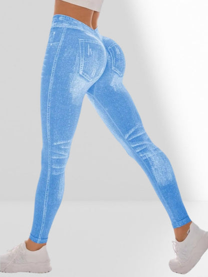 Deep V Back Denim Scrunch Bum Short Traksuit