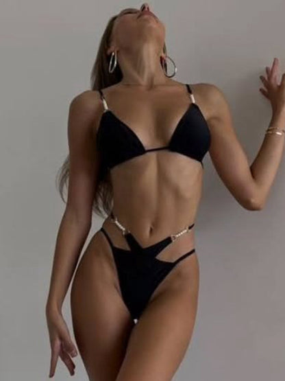 ZASUWA Damen Sexy Perlen Strand Bikini Set
