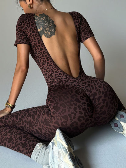 Leopard Print Backless Jumpsuit