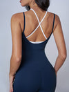 ZASUWA Female Contrast Color U Collar Cross Back Jumpsuits