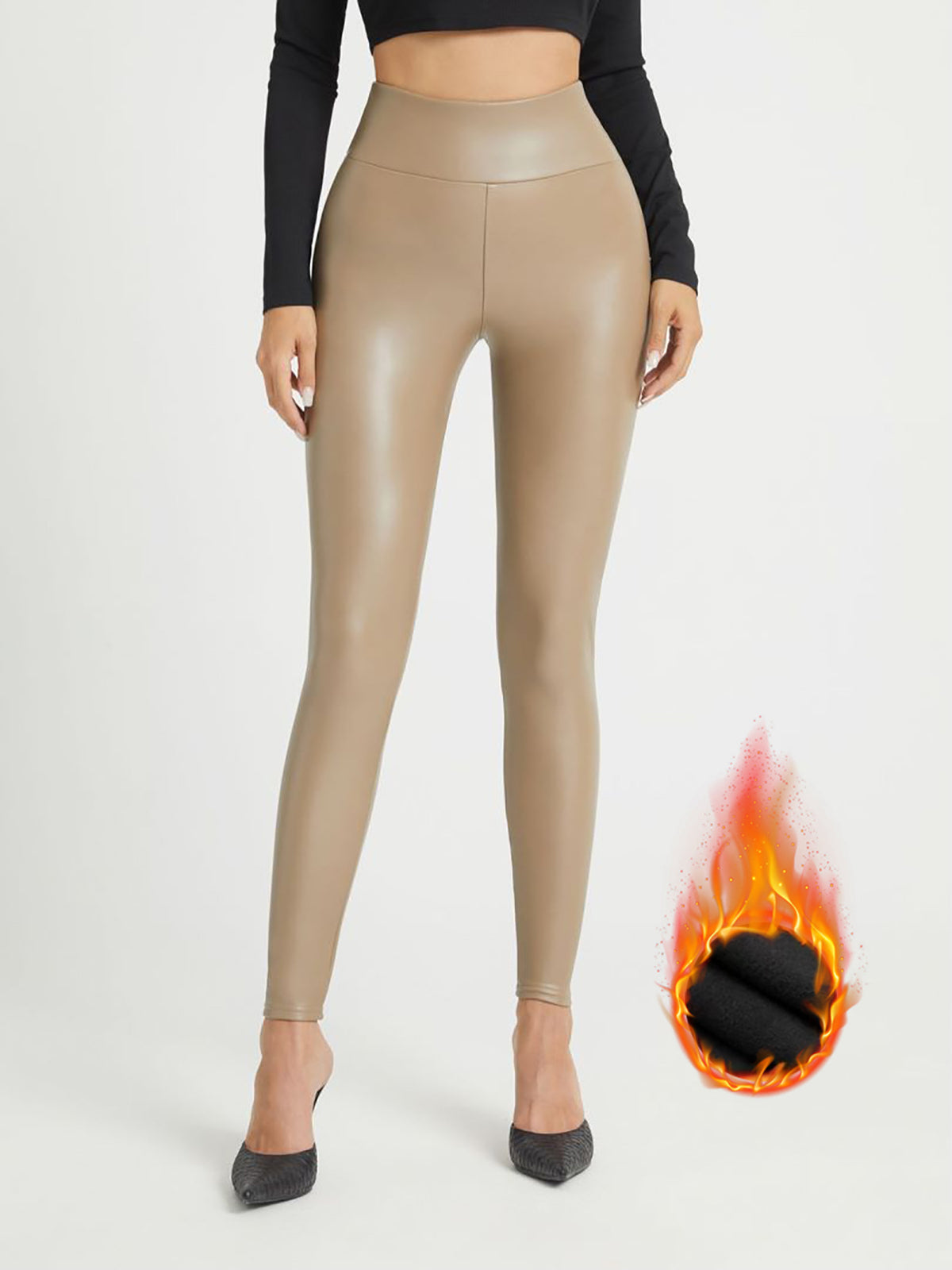 Fleece-PU-Kunstleder-Hüftstraffende Elastische Enge Leggings