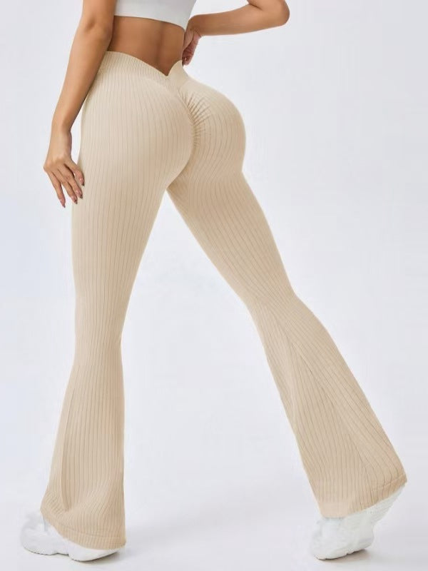 Ribbed Deep V Back Flare Scrunch Bum Leggings