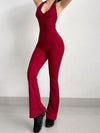 ZASUWA Female Sexy Backless Deep V Collar Flare Jumpsuit