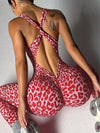 ZASUWA Female Sexy Leopard Print Cross Back Deep V Back Jumpsuit
