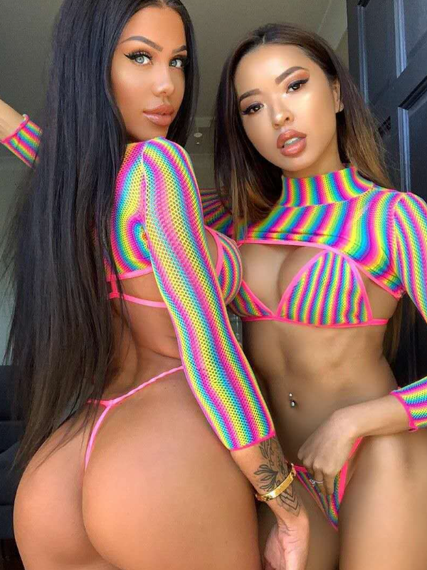 Regenbogenstreifen Sonnencreme Bikini 3-teiliges Set