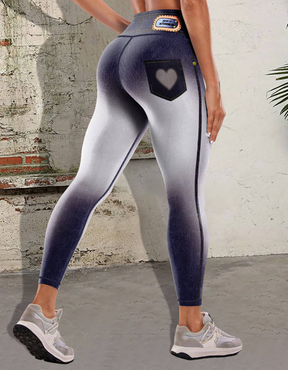 Ombre-Leggings mit Herzprint und aufgedruckter Gesäßtasche in Jeans-Optik