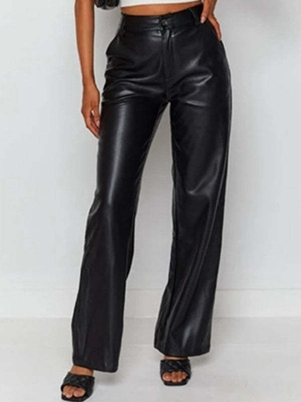 Fuax Leather Pocket Fashion Pants