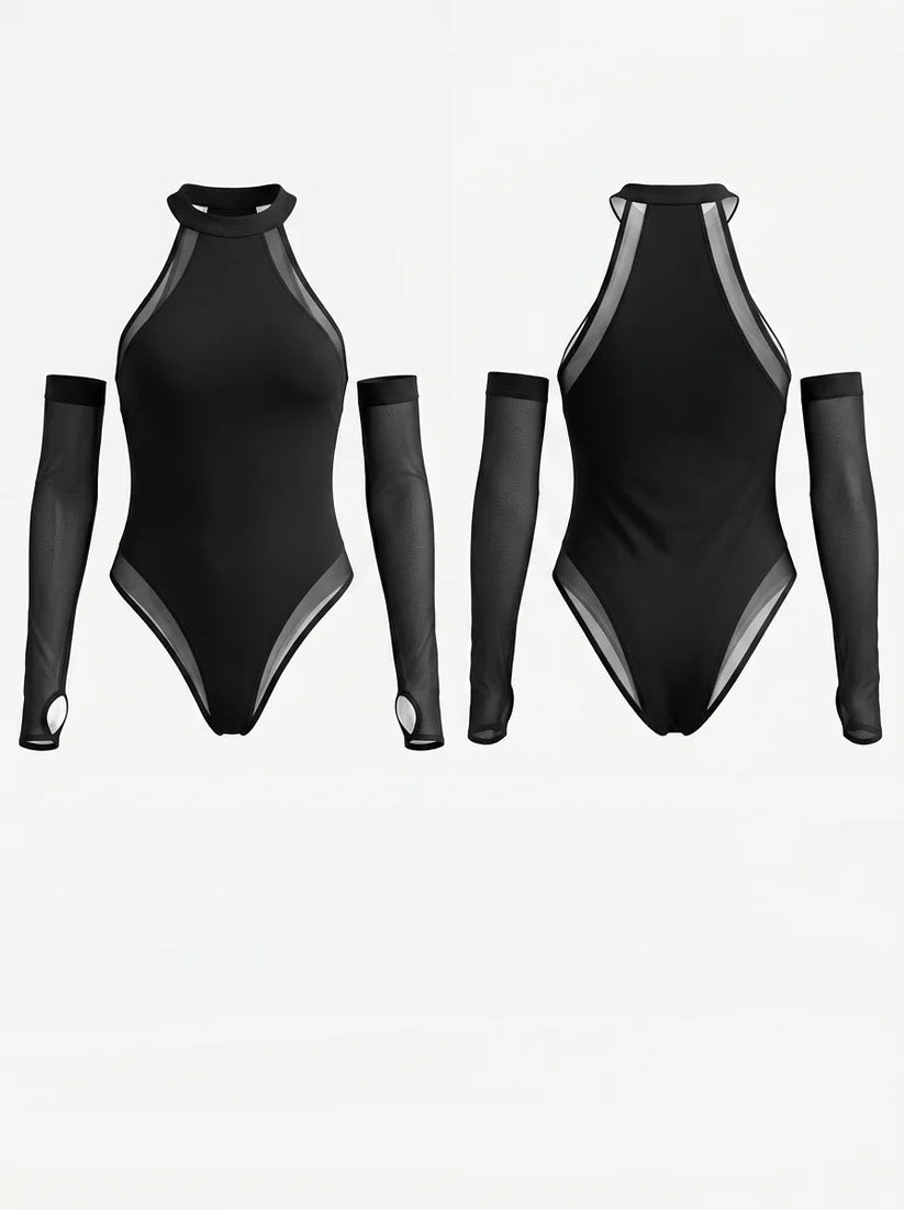 ❤Sexy Halter Mesh Patchwork Sleeveless Bodysuit