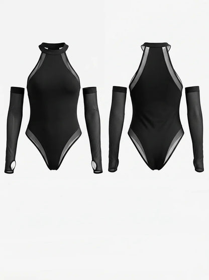 ❤Sexy Halter Mesh Patchwork Sleeveless Bodysuit