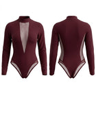 High Neck Mesh Cutout Long Sleeve Bodysuit