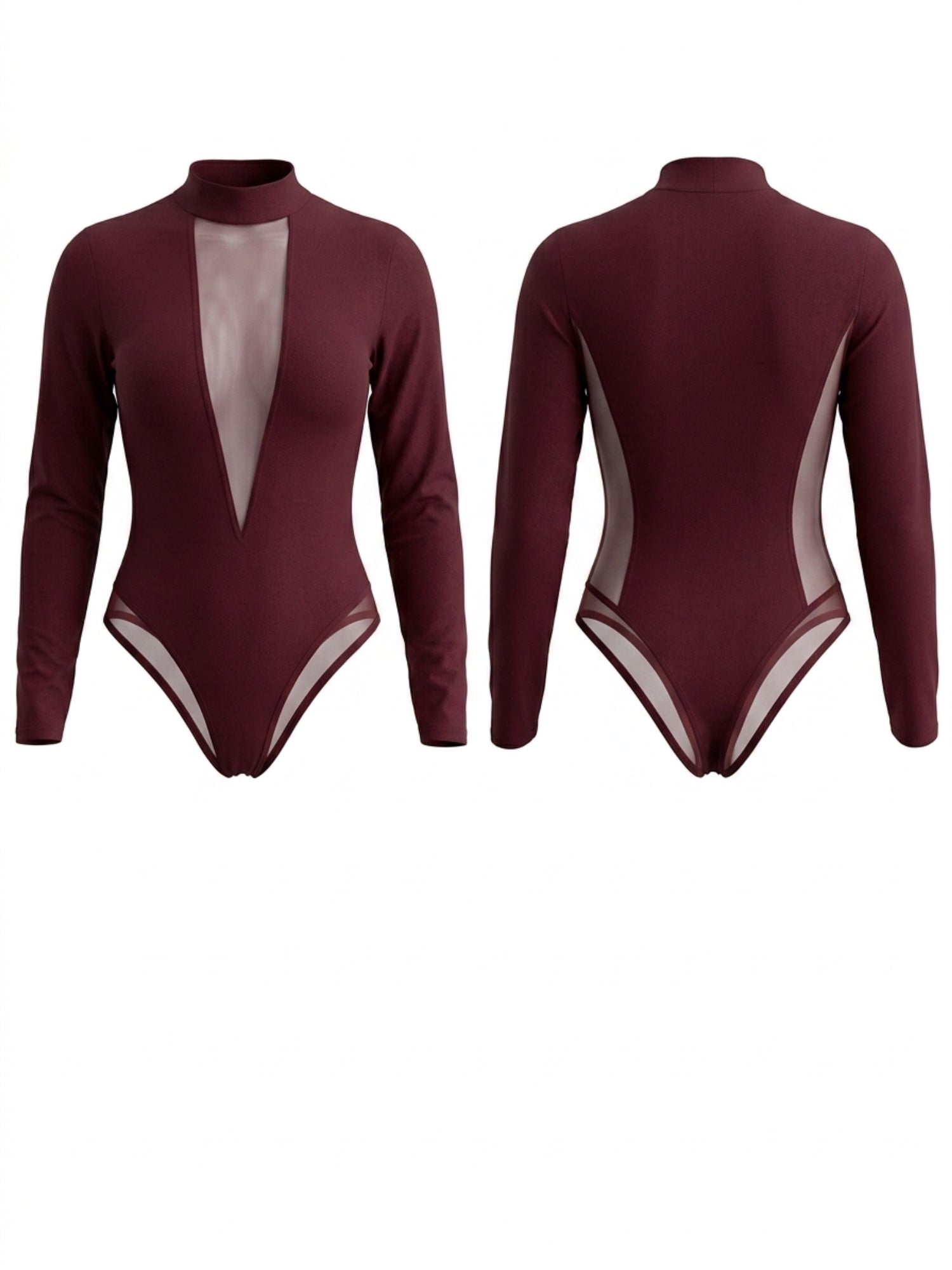 High Neck Mesh Cutout Long Sleeve Bodysuit