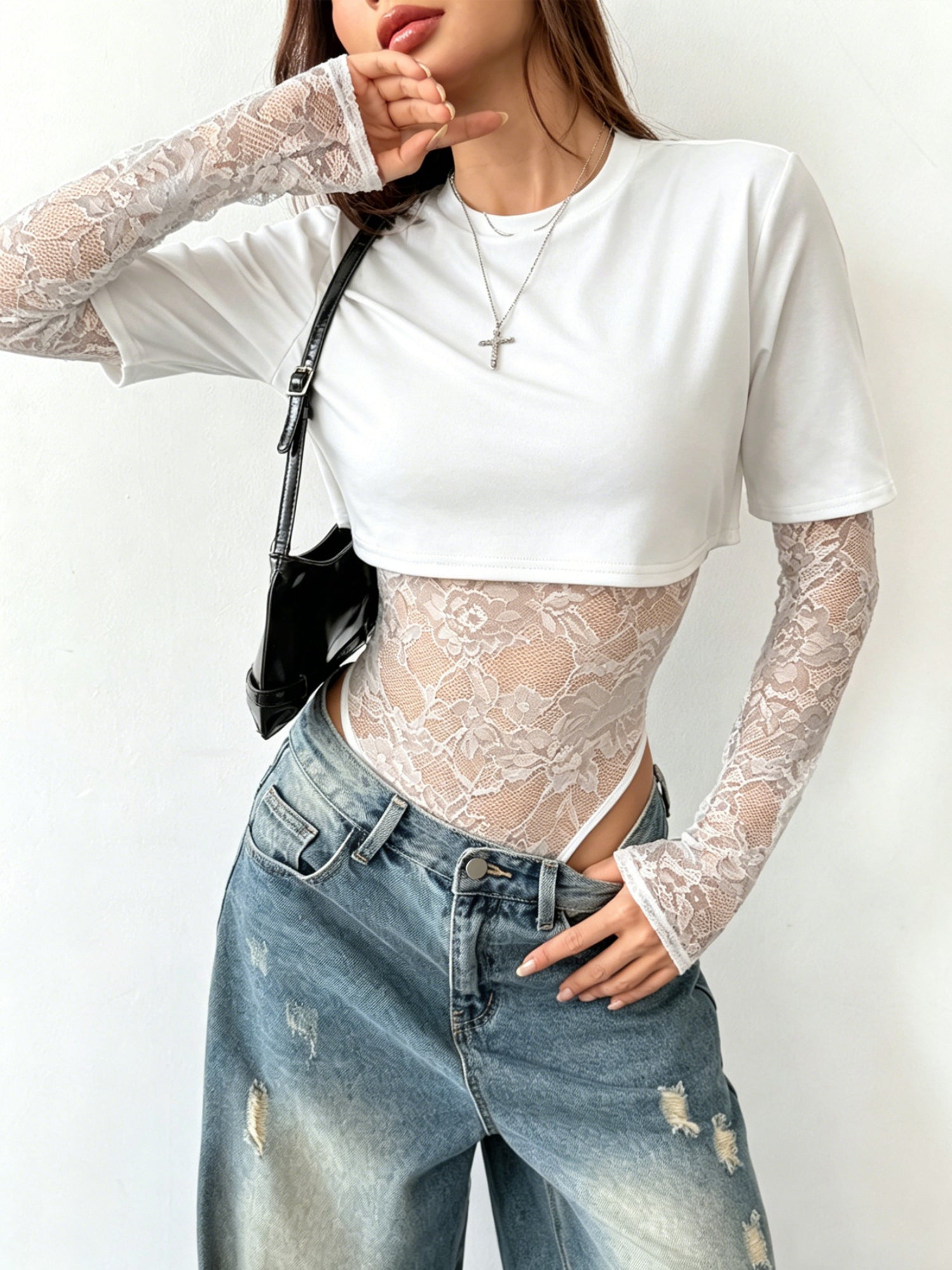 Sheer Lace Panel Bodysuit