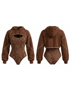 Leopard Bodysuit & Cropped Hooded Shrug 2 Piece Set