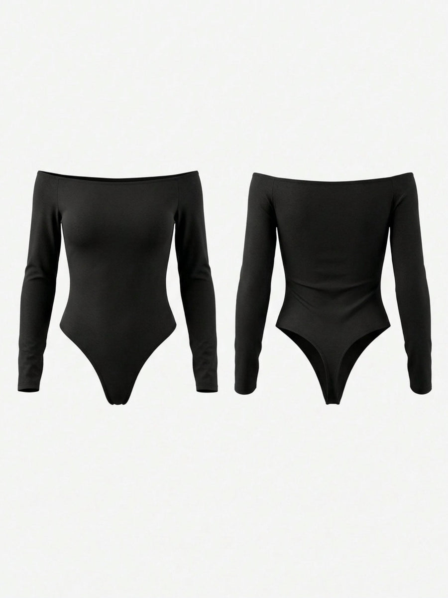 Off Shoulder Long Sleeve Slim Bodysuit