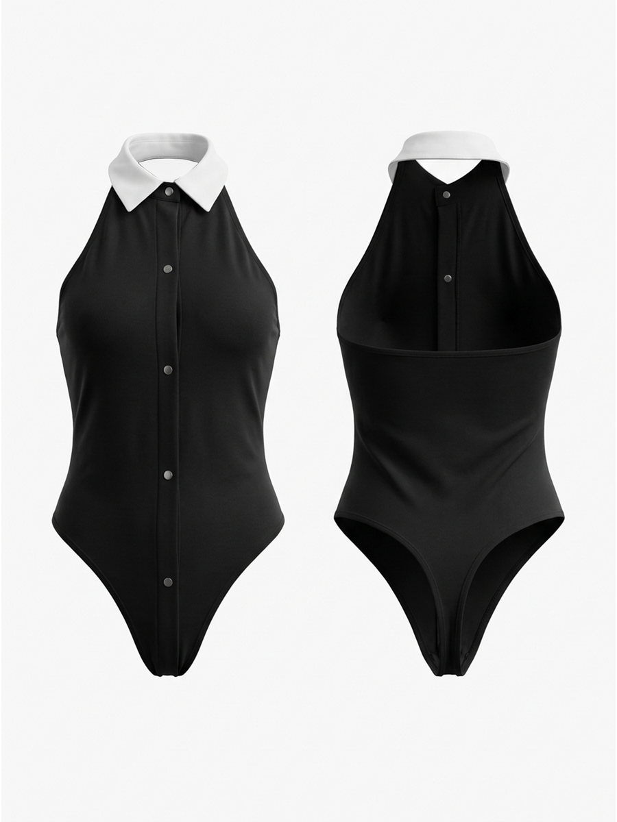 Halter Collared Slim Fit Bodysuit