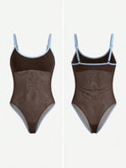 Mesh Contrast Trim Spaghetti Strap Bodysuit