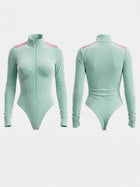Mint Green Velour Stripe Zip Bodysuit