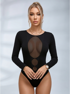 Mesh Cutout Front Crisscross Back Long Sleeve Bodysuit