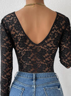 Sexy Lace Long Sleeve Sheer Bodysuit