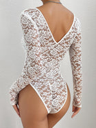 Sexy Lace Long Sleeve Sheer Bodysuit