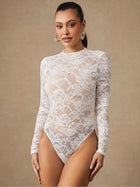 Sheer Lace Mock Neck Long Sleeve Bodysuit