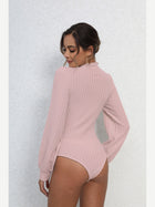 Ribbed Ruffle Mock Neck Lantern Sleeve Bodysuit