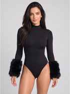 Faux Fur Cuff Mock Neck Bodysuit