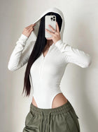 Women's Hooded Long Sleeve Half-Zip Bodysuit