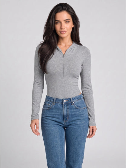Women's Hooded Long Sleeve Half-Zip Bodysuit