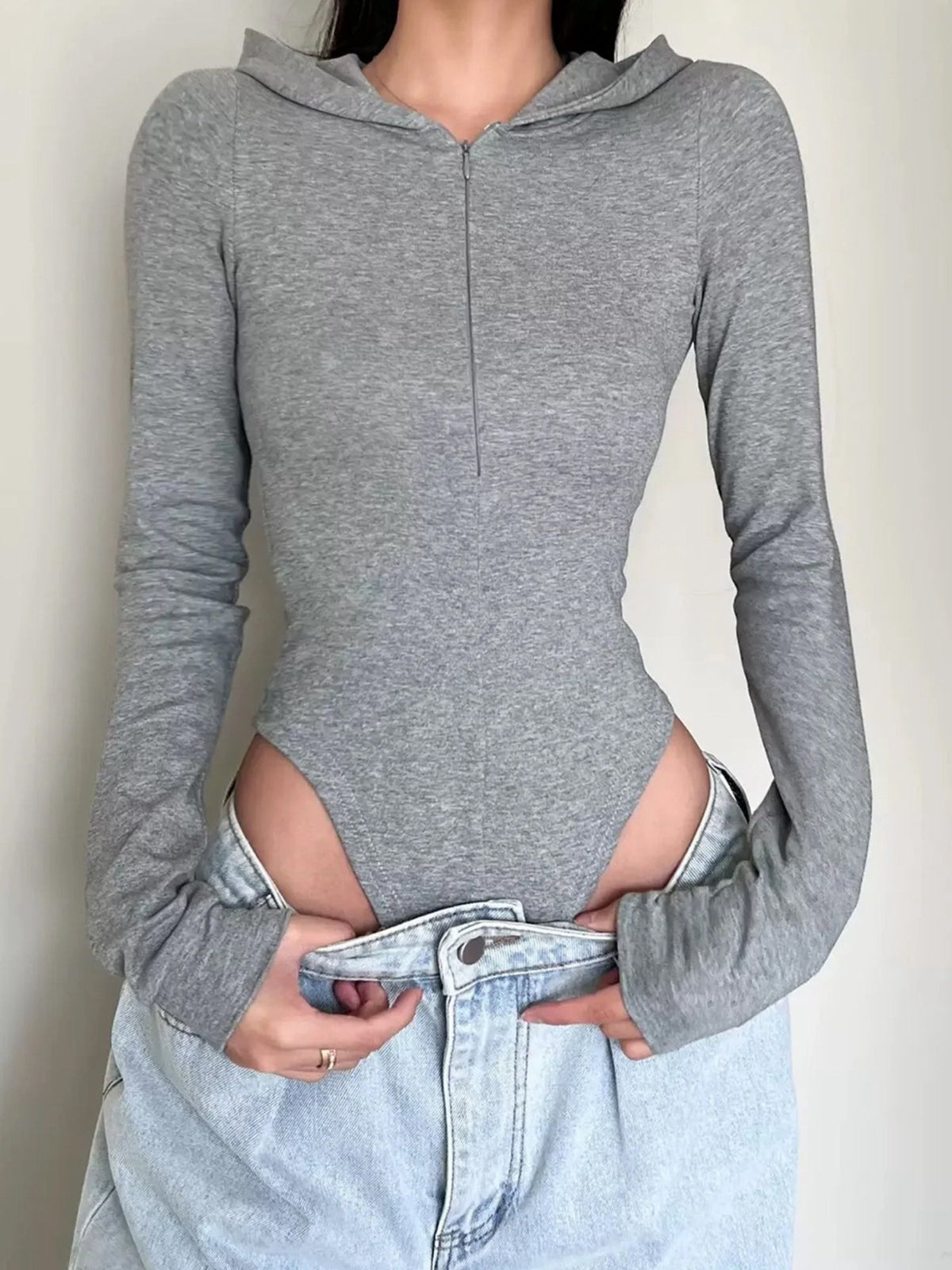 Women's Hooded Long Sleeve Half-Zip Bodysuit