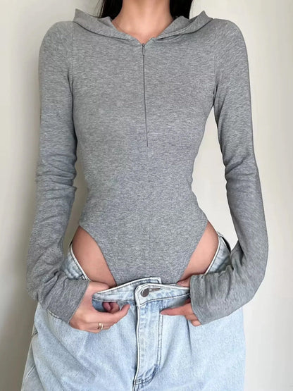 Women's Hooded Long Sleeve Half-Zip Bodysuit