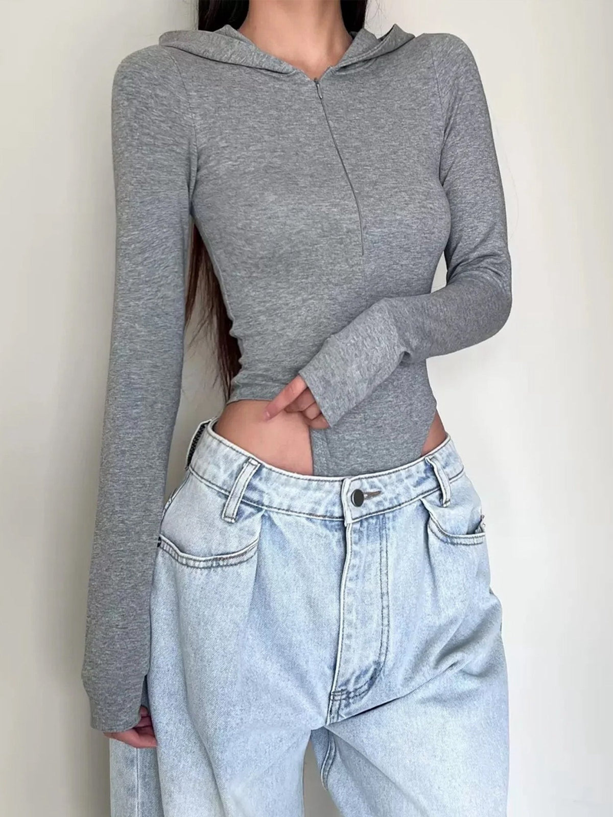 Women's Hooded Long Sleeve Half-Zip Bodysuit