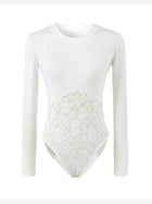 Women's Ribbed Long Sleeve Lace Panel Bodysuit