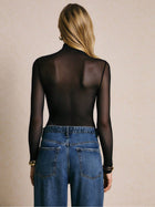 Black Sheer Mesh Crossover Long Sleeve Bodysuit