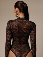 Sheer Floral Lace Mock Neck Long Sleeve Bodysuit