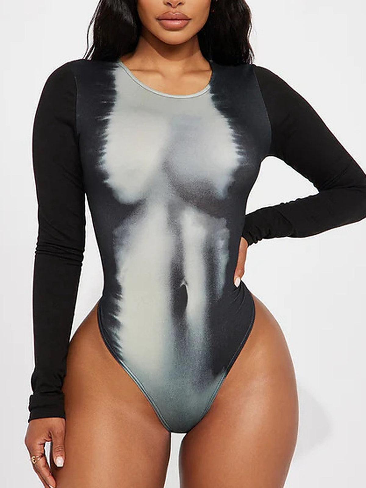 Abstract Human Body Print Long Sleeve Bodysuit