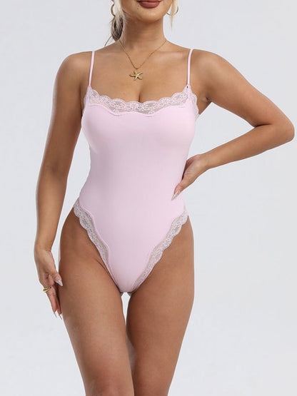 Lace Trim Spaghetti Strap Bodysuit