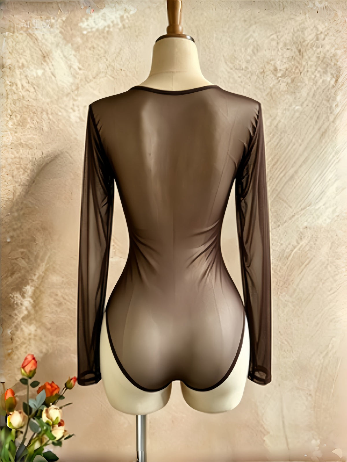 Sheer Mesh Ruched Sweetheart Bodysuit