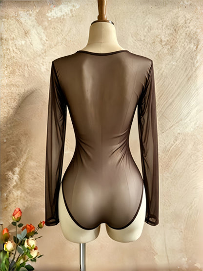 Sheer Mesh Ruched Sweetheart Bodysuit