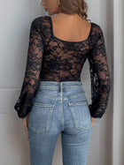 Lace Sweetheart Neck Long Sleeve Bodysuit