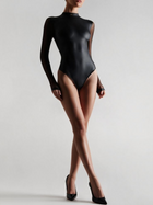 Liquid Leather & Mesh High Neck Long Sleeve Bodysuit