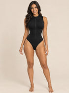 Sleeveless Mock Neck Front Zip Thong Bodysuit