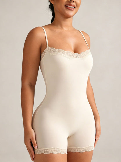 Lace-Trimmed Sculpting Bodysuit with Adjustable Straps
