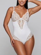 Deep V-Neck Lace Thong Bodysuit